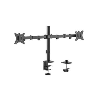 LDT66 C024 / 17"-32". 9kg + 9kg. DVIEJŲ MONITORIŲ PLIENINIS STALO LAIKIKLIS